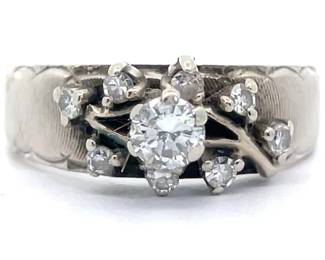 Estate 0.38 Carat Natural Diamond Vine Trellis Ring in 14k White Gold
