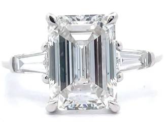 4.75 Carat Diamond Emerald & Baguette Fancy Bridge Ring in 14k White Gold