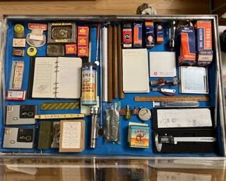 electron tubes, Camel tire kits, micrometer, etc.