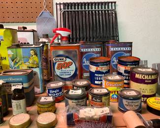 vintage cans, bottles, etc