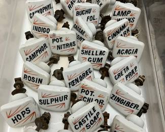 early 1900s ceramic apothecary/pharmacy cabinet pulls