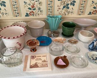 ashtrays, planters, lots of MCM pottery, Delft