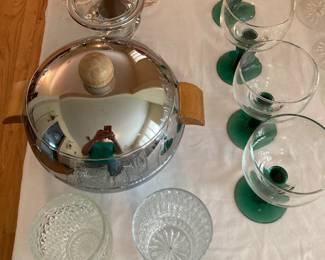 MCM entertaining--ice bucket, condiments, turmblers; cactus margarita glasses