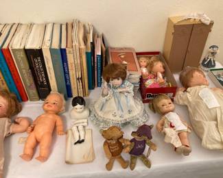 vintage dolls, books, and magazines