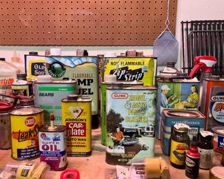 vintage cans, bottles, etc