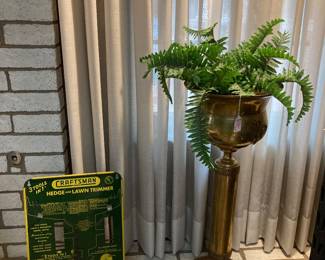 vintage Craftsman display sign, brass pedestal planter