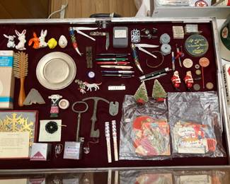 sterling silver, vintage pens, Valentines, Avon brushes, MOMA tree topper, Christmas, etc. 