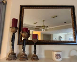 Large mirror, three candlesticks 