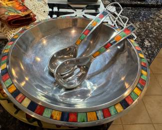 Pewter serving bowl with servers 