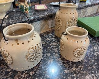 Set of three stoneware candle holders 