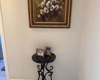 Oil painting, marble top table 