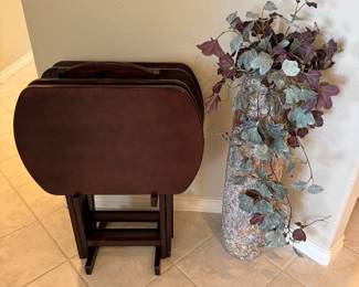 Wooden Standing Tray Set,  Floor Vase 