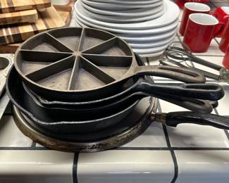 Nice cast iron pans by wagner and others
