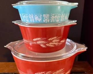 Pyrex Autumn Harvest and Turquoise Butterprint