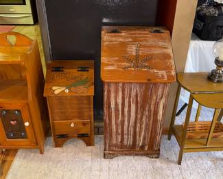 Wooden Telephone Table; Tater and Onyun Bin; Wooden Trash Can; Orante Drop Side Table