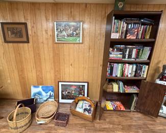 Bookcase, Books, Baskets, Pictures, Poker Playing Dogs Pictures