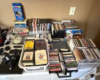 VHS; DVD's; Blu-Rays; 8-Tracks; Cassettes; CD's