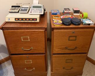 Wooden 2 Drawer Filing Cabinets; CA Computer Accessories Power Director; Calculators;  Playing Cards
