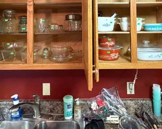 Blue Canning Jars; Westinghouse Clear Lidded Loaf Pans; Pyrex; Corning Ware