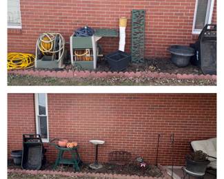 Garden hoses; Planters; Lawn Cart; Bird Bath; Sheppard Hooks