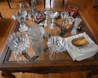 Glass ware, Mikasa picture frame, candlestick holders