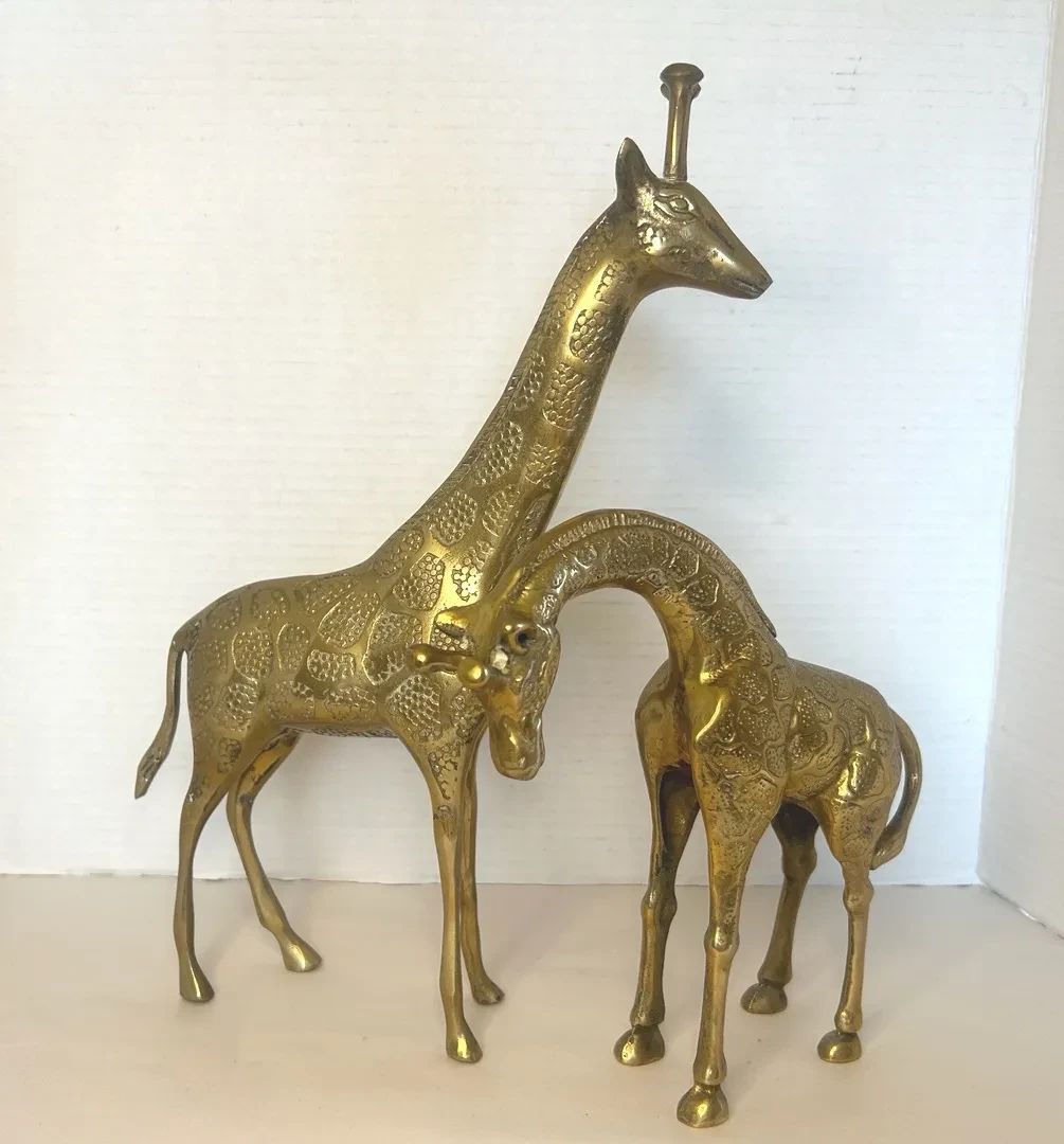 Pair Of Brass Giraffe Sculptures Made In Korea