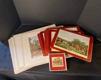 Fox Hunting Themed Leaf Cork Table Mats  Coasters With 4 Pimpernel Table Mats