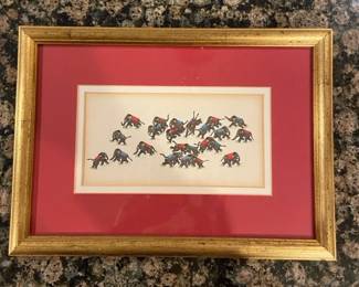 Vintage Indian Miniature Painting Elephant Jamboree