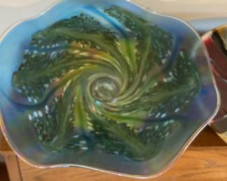 16 Signed 2019 Hand Blown Glass Art Bowl Swirl Design