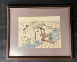 Isoda Koryusai Japanese Woodblock Print Bath House Scene