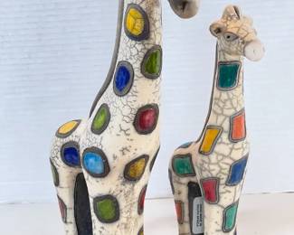The Fenix Raku Patchwork Pottery Giraffe Figurines