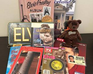 Elvis Presley Memorabilia With Life Magazine Reeses Bear CDs And More