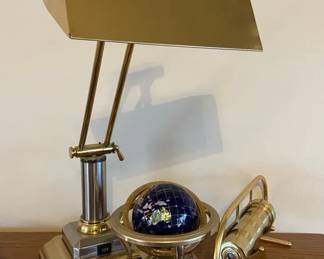 Vintage Brass Kaleidoscope With Holder Mini Globe  Bankers Piano Desk Lamp