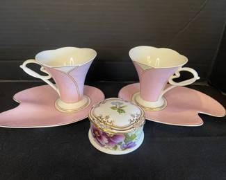 Art Nouveau Pink Haedo Collection Studio Teacup And Saucer Sets With Fine Bone China Trinket Box