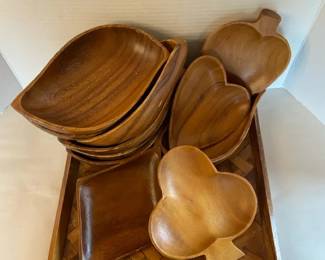 Teak Wood Playing Card Shaped Bowls 7 Salad Bowls  Serving Tray