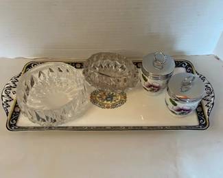 Vintage Royal Worcester Porcelain Egg Coddlers Wedgwood Bone China Tray  Cut Glass Bowls
