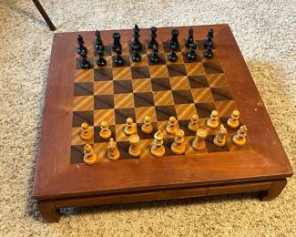 Wooden Checkers Chess Board With Piece Storage Drawers