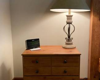 Pine Grain Two Drawer Nightstand Lamp  Sony Alarm Clock