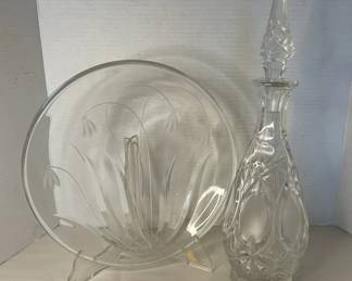 Glass Decanter And Decorative Flower Plate