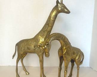 Pair Of Brass Giraffe Sculptures Made In Korea