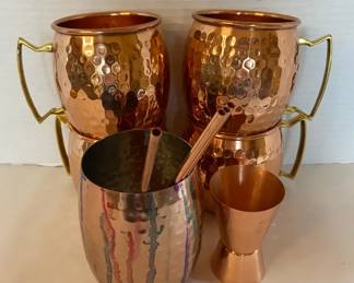 4 Copper Moscow Mule Mugs Stemless Cup Straws  Jigger