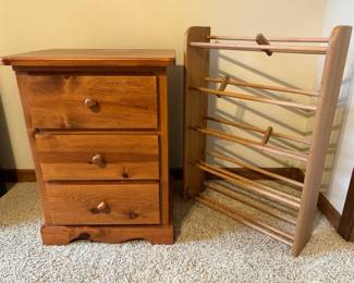 Wooden Three Drawer Nightstand With Clothes Drying Rack
