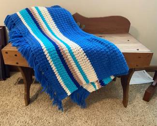 72x54 Handmade Crocheted Afghan  Wooden Bench