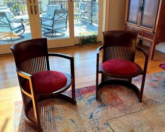 Pair of Frank Lloyd Wright "Barrel" Chairs by Cassina 