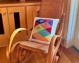 Italian Bentwood Woven Cane Rocking Chair