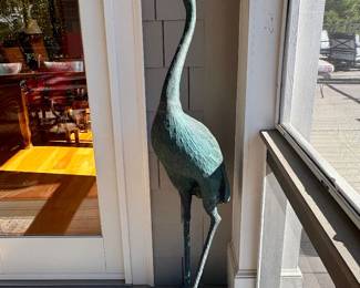 Bronze and Green Patinated Crane Sculpture