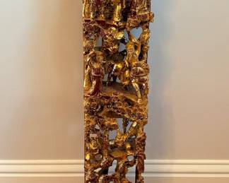 Late 19th - Early 20th c. Chinese Carved Giltwood Relief Wall Sculpture