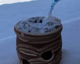 HandBlown Glass Watering Bulb with Decorative Ceramic Planter