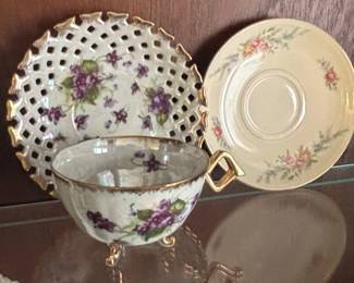 Assorted Vintage Porcelain Teacups and Saucers with Floral Motifs second image