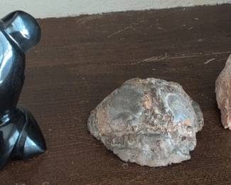 Carved Obsidian Dolphin Figurine and Two Geological Specimens